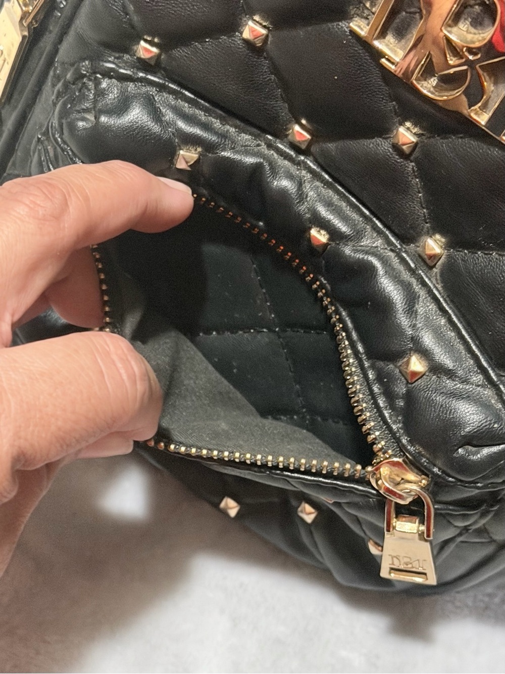 Badgley Mischka Black Quilted Mini Backpack with Gold Hardware - Picture 4 of 13